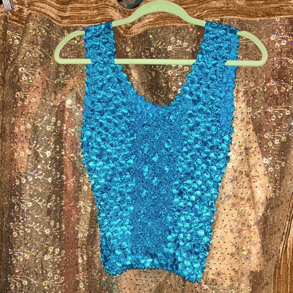 Satin bubble stretch shirt turquoise/teal OS